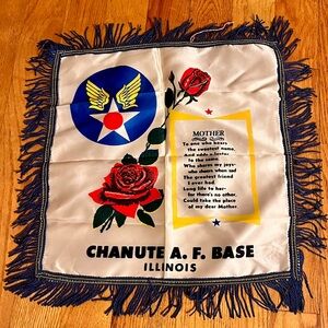 Vintage Chanute A.F. Base World War 2 Mother Poem Pillow Scarf Fringes Illinois